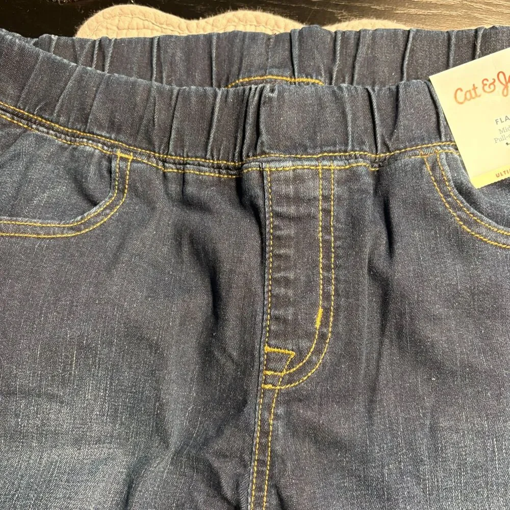 Cat&Jack Girls Flare Jeans Sz 18 NWT Pull On Ultimate Stretch Mid Rise Dark Wash